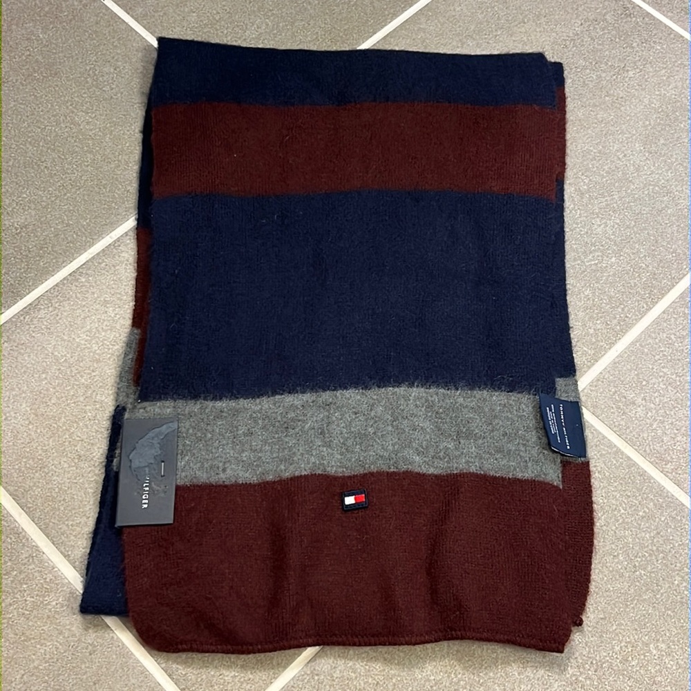 Tommy Hilfiger acrylic winter scarf scarve mens womens burgundy navy grey.